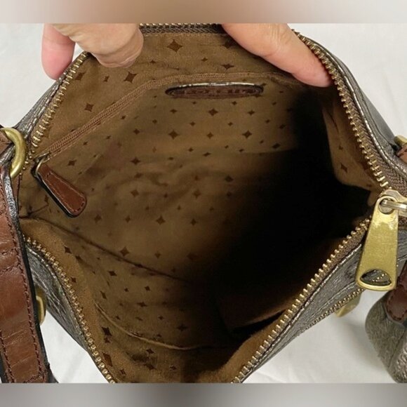 Vintage Y2K Fossil Distressed Metallic  Leather Explorer Cross Body Bag - Picture 2 of 8